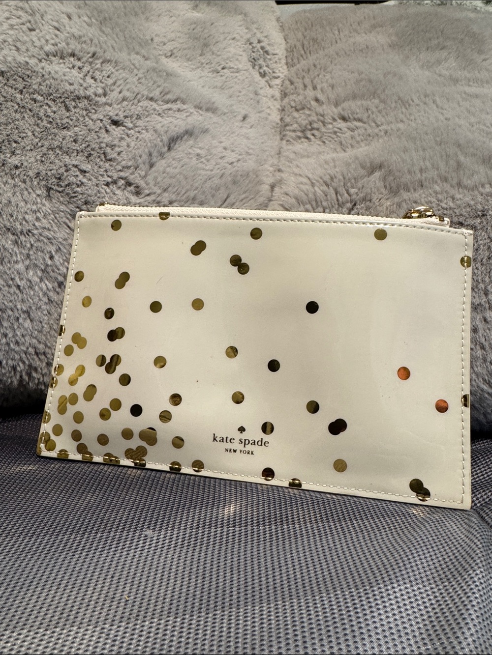 kate spade White Leather Confetti Clutch with Gold Dots
